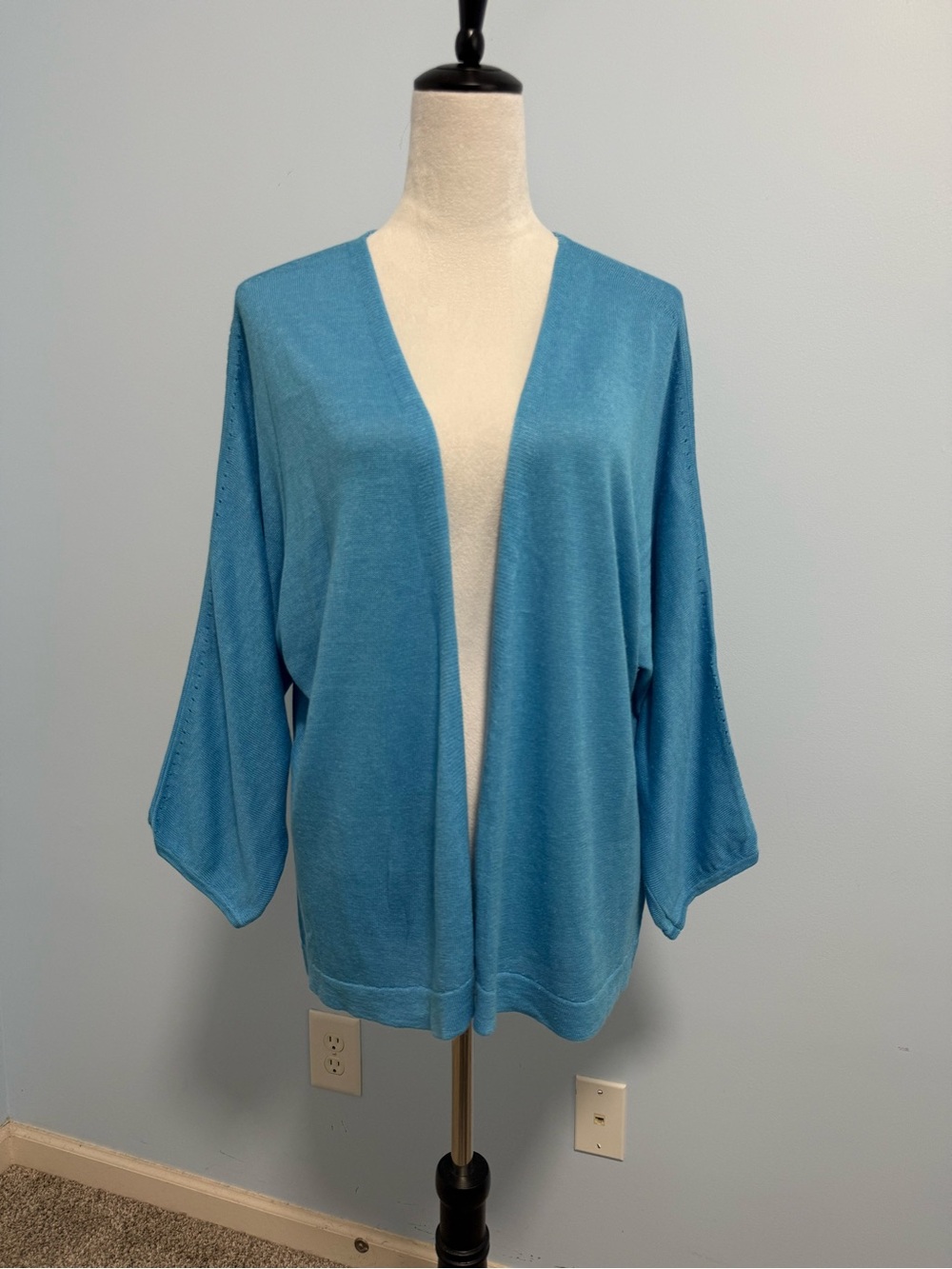 J.Jill Women’s XL Blue Linen Blend Open Front Kimono Sleeve Cardigan Sweater